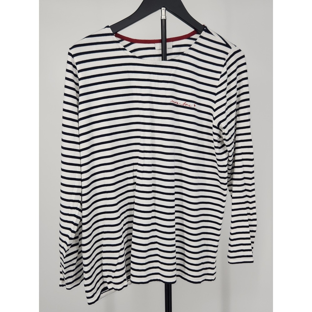 J. Jill Womens Navy White Striped More Love Embroidered Long Sleeve Tee Large